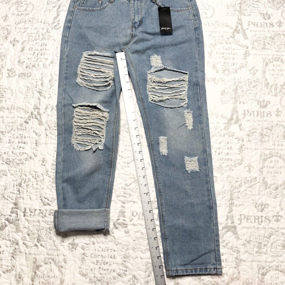 Nastygal Gemma All Over Ripped Jean Blue Size 6 Slim Cropped Light Washed - Picture 7 of 7